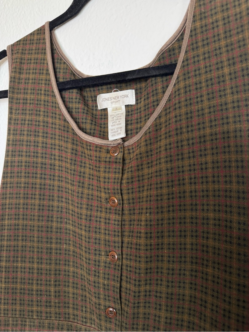 Jones New York - Vintage Sleeveless Brown Plaid Midi Dress 100% Cotton - Picture 4 of 12